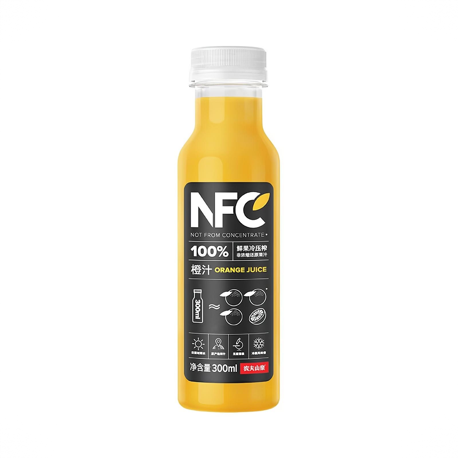NFC100%橙汁 瓶装 鲜榨 纯果汁饮料 冷藏型无添加非浓缩 酸甜 300ml